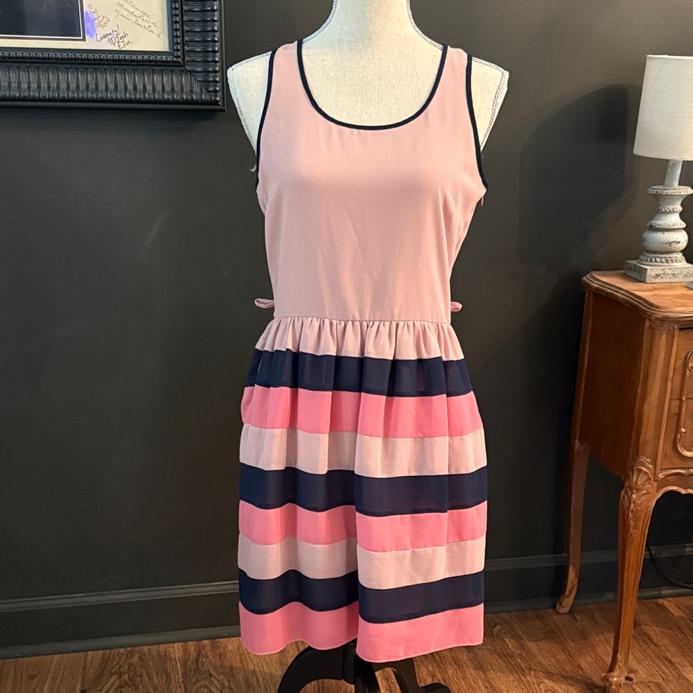 Maison Jules Pink and Navy striped racerback Dress